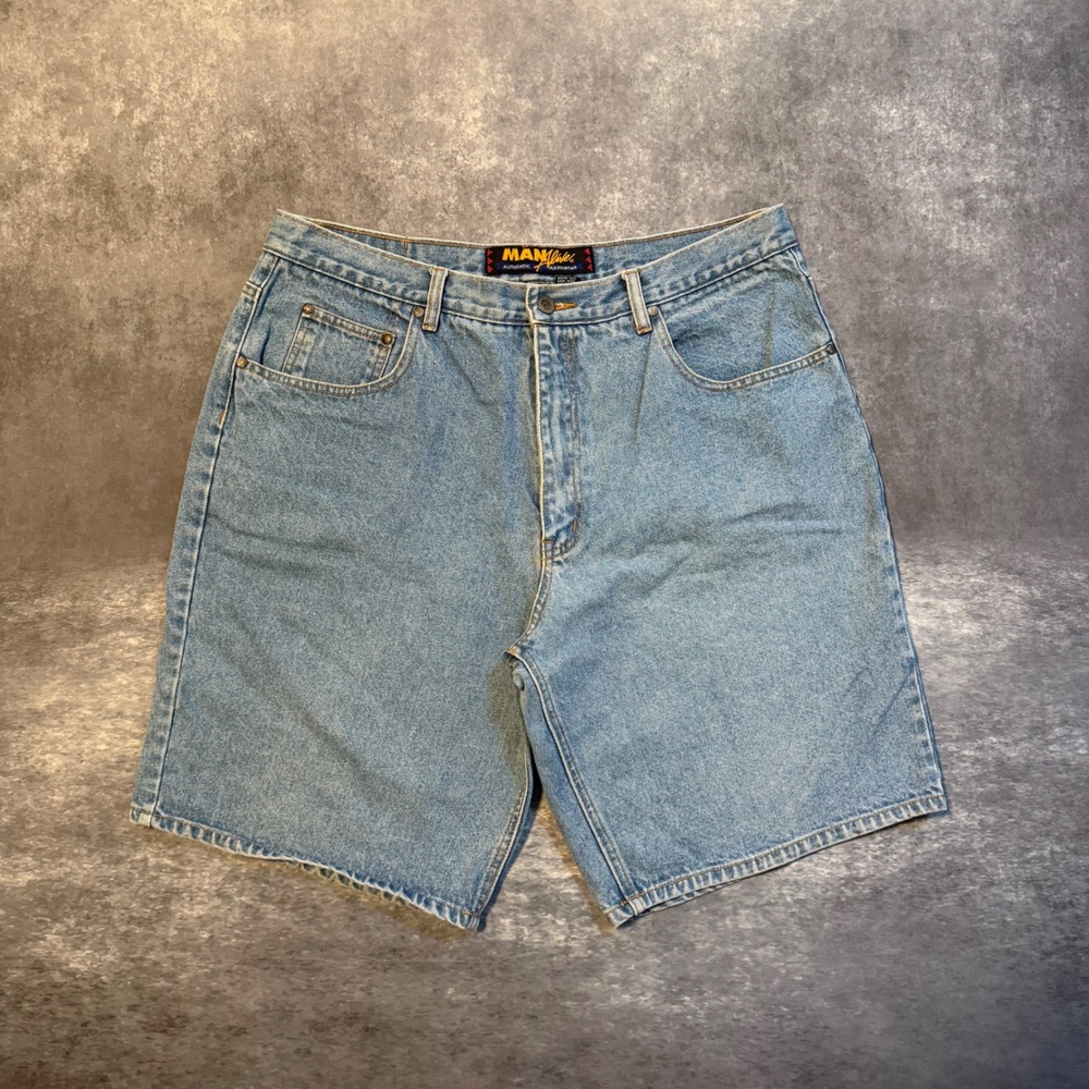 VTG 90s Man Alive Authentic Jeanswear Men 38 Denim Shorts Light Wash Jorts Loose